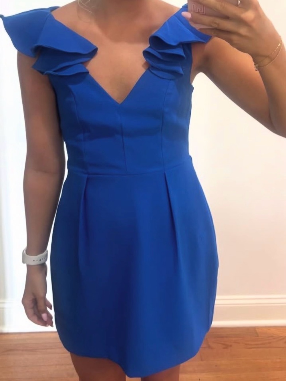 Glam Cobalt V-Neck Ruffle Sleeve Mini Dress